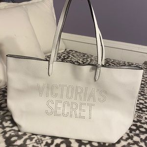 Super jumbo Victoria’s Secret white leather tote.